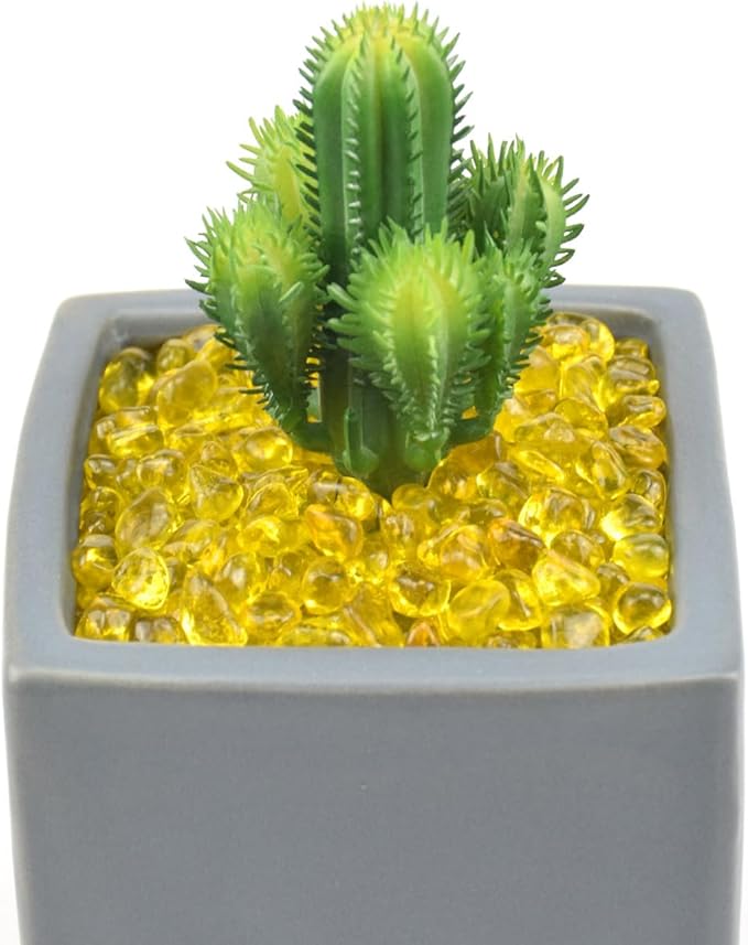Glass Stones, 1Lb/460g Irregular Sea Glass Pebbles Non-Toxic Artificial Gemstones for Vase Filler/Terrarium Flowerpot Aquarium Turtle Tank Decoration/Handcraft Making, Yellow