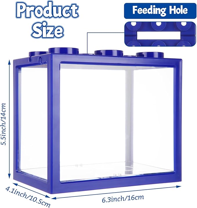 QTLCOHD 4 Pack Small Betta Fish Tank, 0.6 Gallon Mini Aquarium Tank, Blue Stackable Fish Bowl, Acrylic Tiny Cube Tank for Beta Fish Sea Monkeys Shrimp Snails