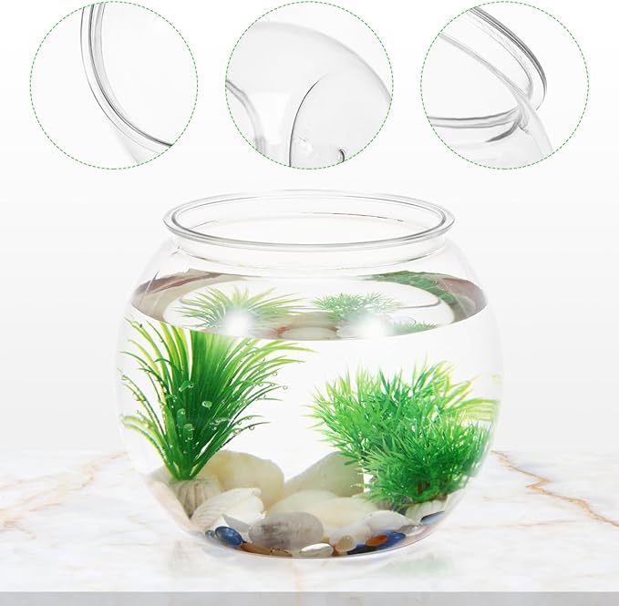 balacoo Clear Round Desktop Fish Tank 8.66X8.66X6.88In Plastic Fish Bowl Aquarium for Goldfish Turtles Hydroponic Plants Home Office Decor