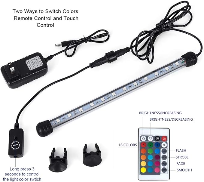 MQ 36 in Submersible LED Aquarium Light, 13W Color Changing Fish Tank Light with Remote Control, IP68 Crystal Glass 42 LEDs Lights Bar, for 38-45in Longest Side Tanks