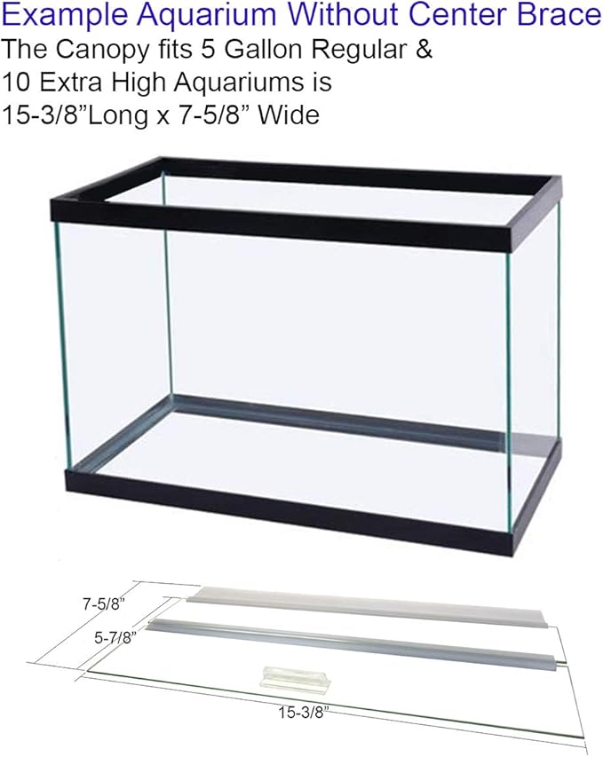 Single Piece Glass Canopy for 5 Gallon Aquariums, AM31608, 16" Long x 8" Wide Aquariums with No Center Brace