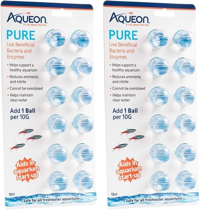 Aqueon 2 Pack of Pure Live Beneficial Bacteria and Enzymes for Aquariums, 12 Pack Each, Treats Up to 240 Gallons