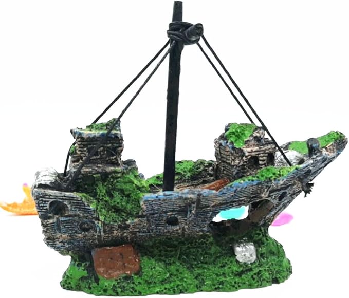 Fish Tank Decorations, Resin Shipwreck Aquarium Decor for Tank, Sunken Ship Aquarium Decorations Large, Betta Fish Tank Accessories, Wrecked Ship Fish Hideout Freshwater Saltwater Tanks