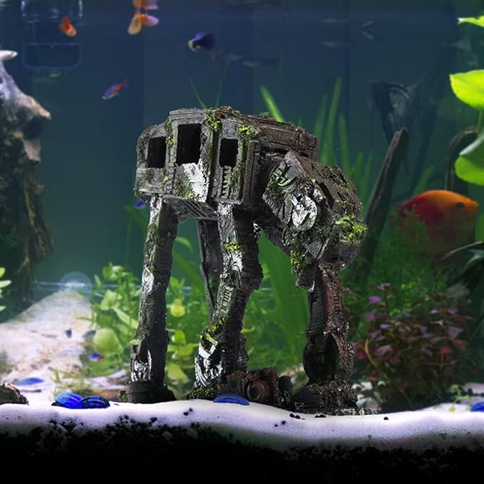 Saim Fish Tank Decorations Aquarium Accessories, Robot Dog Aquarium Decorations Cool Walking Land Tank Aquarium Ornament, Betta Goldfish Hideouts Cave Backgrounds