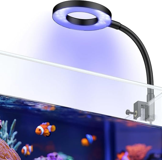 Pawfly Aquarium Light for 1-3 Gallon Saltwater Fish Tanks, Clip On LED Reef Light for Corals, Dimmable USB Aquarium Lamp with Full Spectrum Lighting and Timer (Adapter Not Included)