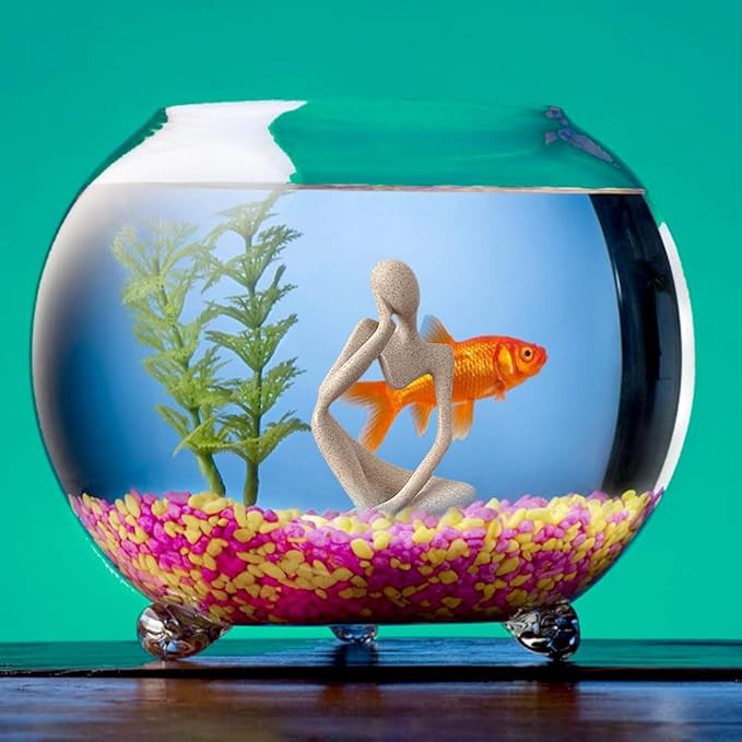 Sandstone Thinker Statue Fish Tank Decorations Abstract Aquarium Ornament Art Sculpture Decor Decorative Figurines Resin Figure for Home Office (Left Thinker)