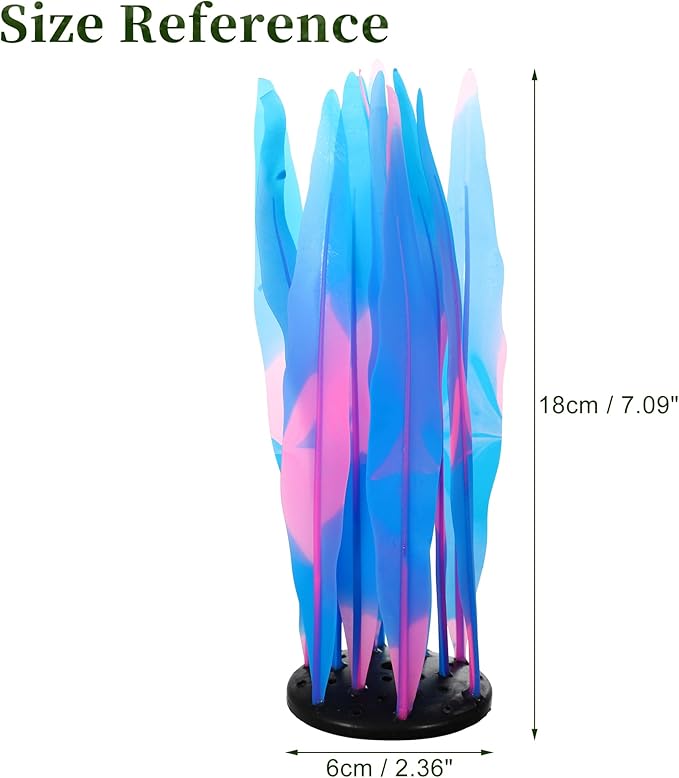 Aquarium Glowing Kelp Plant, Soft Silicone, Fluorescence Coral Decor, Blue, 2pcs