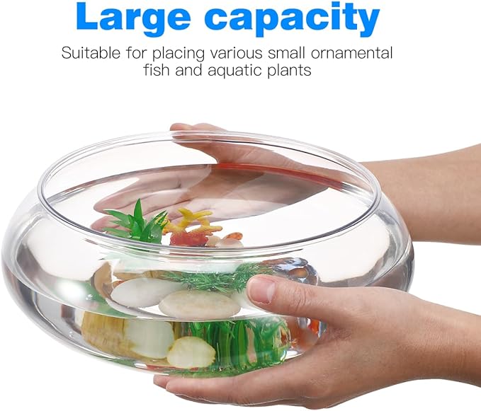 HANABASS Clear Fish Bowl Vase Wide Mouth Bubble Bowl Round Shallow Planter Terrarium Fish Tank- Aquatic Plant Pot Hydroponic Planter Table Centerpiece, 9.5X 9.5X 3.9 Inch, for Office Home
