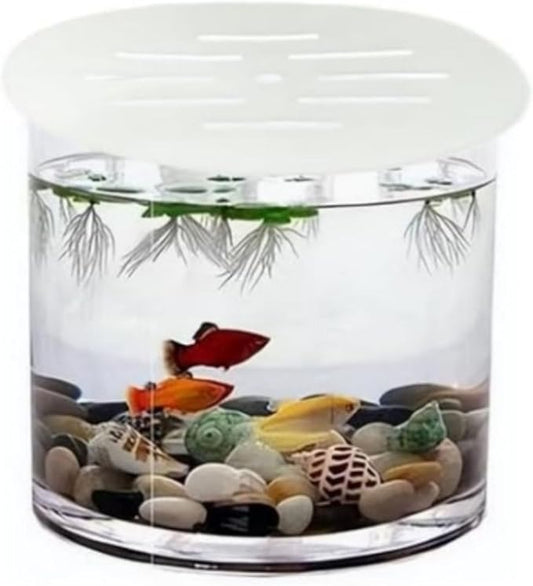 2PCS Round Aquarium Cover Lid, Clear Acrylic 7.5 Inch Aquarium Fish Tank Anti Jump Lid, Multi Hole Efficient Water Maintenance for Turtles Reptiles Shrimps Fish