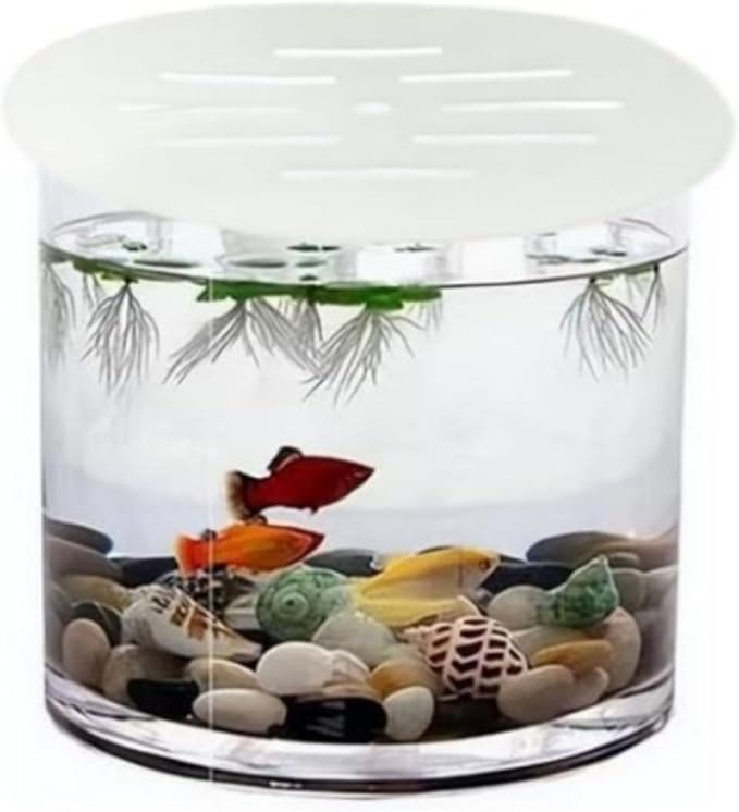 2pcs Round Aquarium Cover, 7.5 Inch Impact Proof Scratch Proof Clear Acrylic Fish Tank Top Cover Lid with Hole for Turtles Shrimps Fish