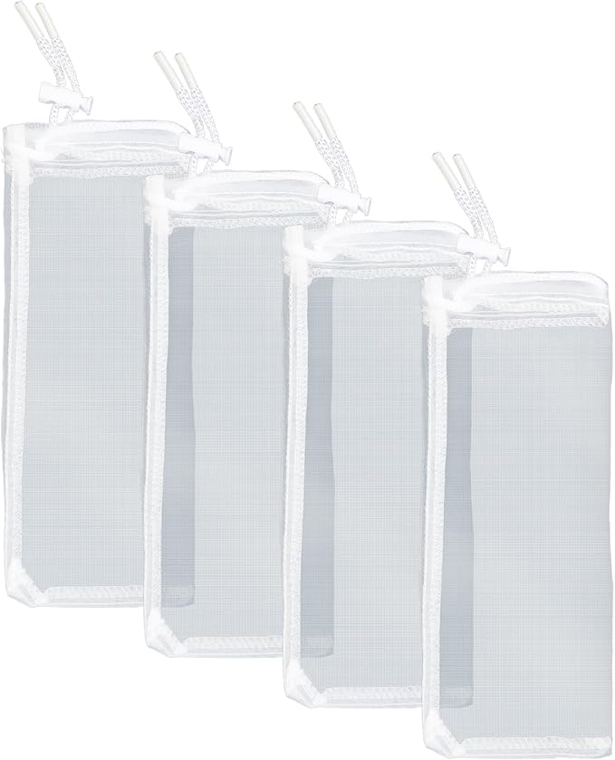Pawfly 4 Pack Aquarium Filter Media Bags with Drawstring 150 Micron Aquarium Mesh Bag for Fine Resins, Activated Carbon, Bio Filter Balls, 8" x 3" Ceramic Rings