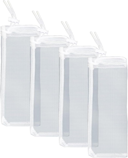 Pawfly 4 Pack Aquarium Filter Media Bags with Drawstring 150 Micron Aquarium Mesh Bag for Fine Resins, Activated Carbon, Bio Filter Balls, 8" x 3" Ceramic Rings