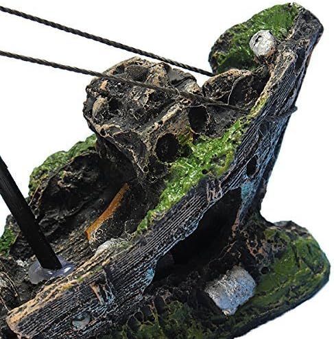 Superdream Resin Fishing Boat Aquarium Ornament Plastic Decoration Sunken Pirate Ship Theme