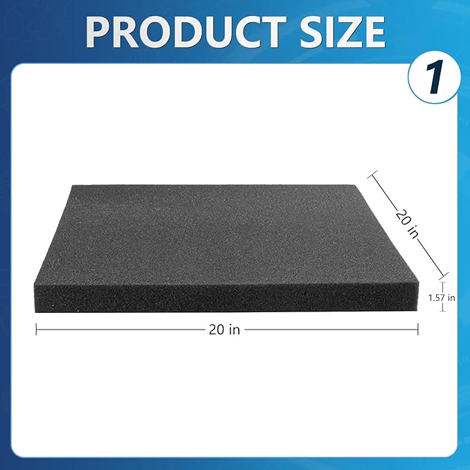 Aquarium Filter Sponge Pad, Filter Media Foam Sponge, Cut-to-Size Foam for Fish Tank (20" x 20" x 1.57", 35PPI)