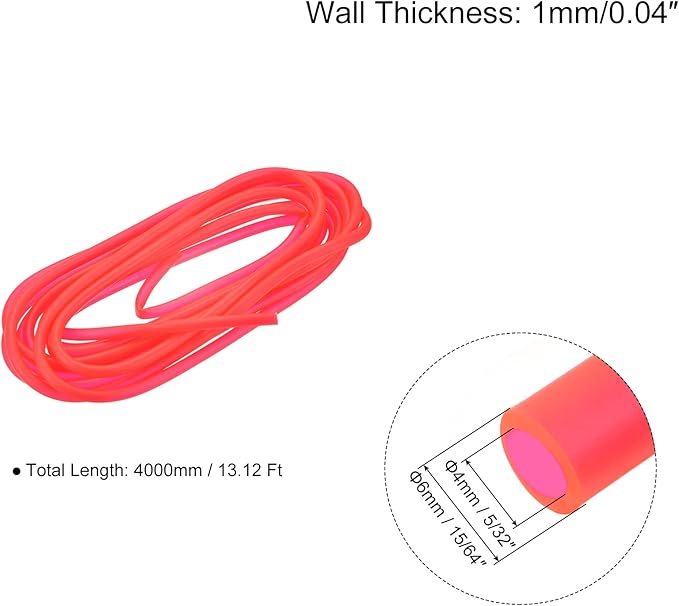 uxcell Aquarium Airline Tubing Hose 5/32" ID 15/64" OD 1Pcs 13.12 Ft Silicone Flexible Airline Tubing for Fish Tank, Terrariums, and Hydroponics, Dark Red