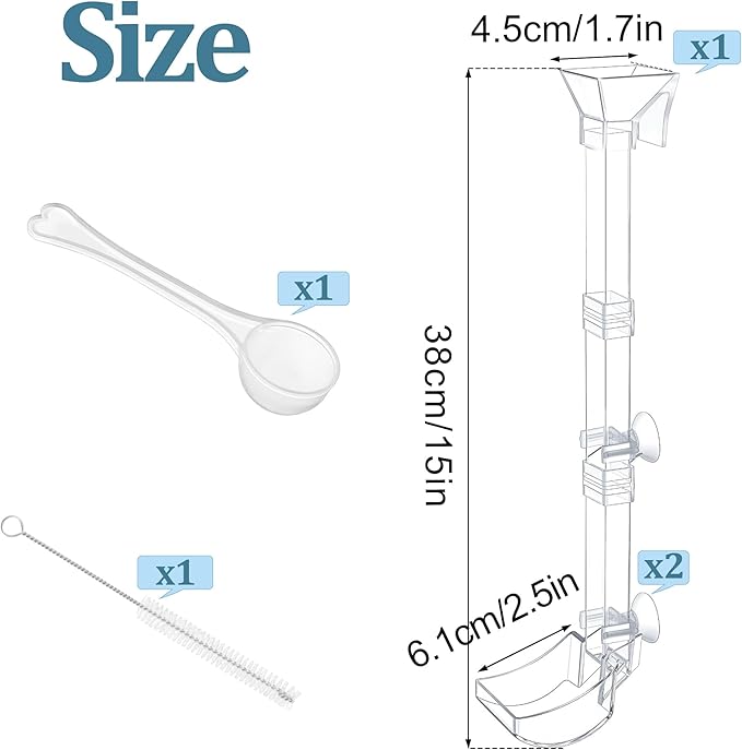 Aquarium Fish Shrimp Feeding Dish Set Clear Fish Feeder Tube and Dish with Cleaning Brush and Measuring Spoon for Feeding Shrimp and Preventing Food Scattering Feeding Supplies for Shrimp Large