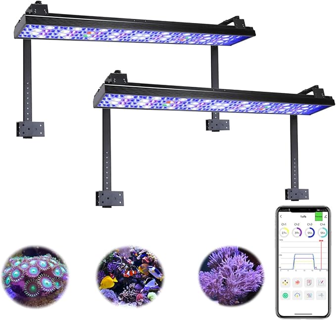 PopBloom H75 Smart-APP Control LED Aquarium Light Full Spectrum Marine Fish Tank Light for 72" 180CM Saltwater Reef Coral Fish Tank (Smart-APP Control, with Arm Kit)