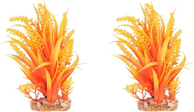 Amosfun 2Pc Aquarium Plants Artificial Grass Fish Tank Decor 7.48 Inch Realistic Plastic Ornament for Freshwater and Saltwater Tanks