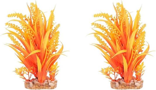 Amosfun 2Pc Aquarium Plants Artificial Grass Fish Tank Decor 7.48 Inch Realistic Plastic Ornament for Freshwater and Saltwater Tanks
