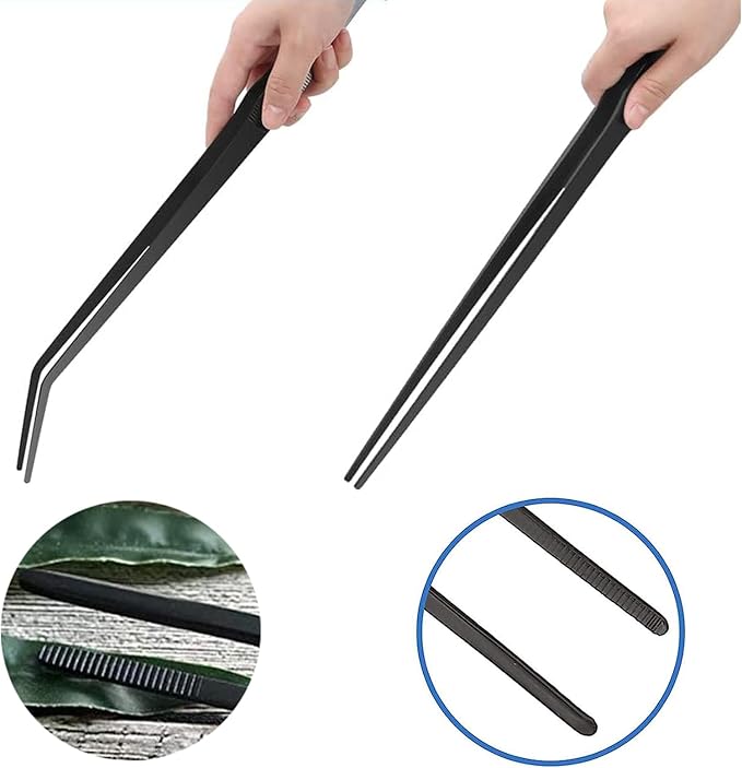 3Pcs Aquascaping Tools Kit, Long Stainless Steel Aquatic Plant Tweezers, Scrapers, Long Handle Feeder Tools for Fish Aquariums, Reptiles Snakes Lizard Gecko Spider and Bird (Black)