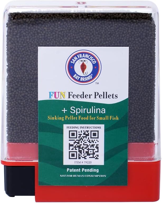 San Francisco Bay Brand Fish Food 0.7 oz - Fun Feeder Sinking Fish Food Pellets for Tropical Fish, Goldfish Food with Spirulina - 0.6-0.9mm Micro Pellets for Freshwater & Saltwater Fish, 20g