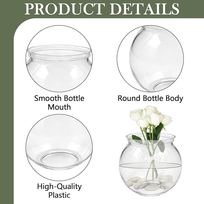 8 Pack Plastic Fish Bowls, 27 Oz Plastic Ivy Bowls, Unbreakable Vases Bowls for Table Centerpieces, Heavy Duty Drink Cups for Party Favors, Home Decor, Candy, Clear