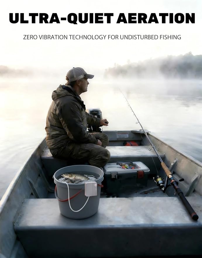 NovaSpark Whisper Quiet Minnow Bucket Aerator – 2-Second Swappable Battery Design, USB-C Rechargeable 25 GPH Portable Live Bait Pump for 5-20 Gallon Buckets
