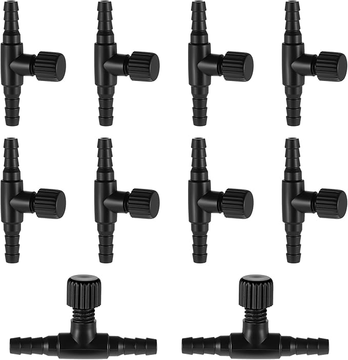 Giantree 10 Pcs Aquarium Air Control Valves, Adjustable Black T Shaped Hose Connectors, Single Way Plastic Air Flow Controllers Regulators, Airs Pump Accessories for Fish Tank Control Valves