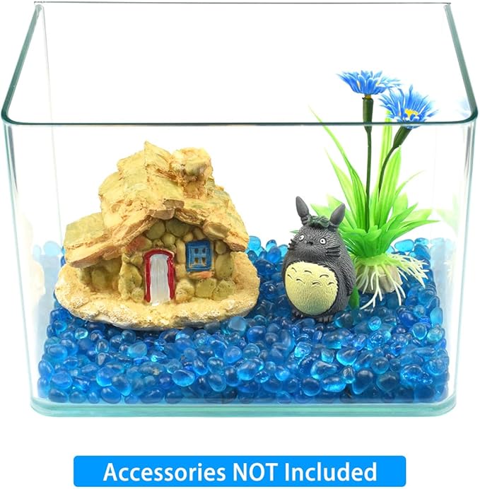 Glass Stones, 1Lb/460g Irregular Sea Glass Pebbles Non-Toxic Artificial Crystal Gemstones for Aquarium Turtle Tank Vase Filler Terrarium Flowerpot Decoration, Lake Blue