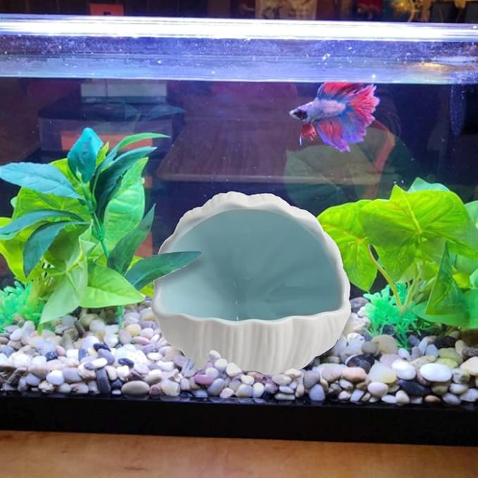 Aquarium Shell Shape Ceramic Fish Tank Cave Decoration, Fish House for Betta Fish Passing or Hiding Safely, Betta Fish Tank 5.1inch (Blue, M)