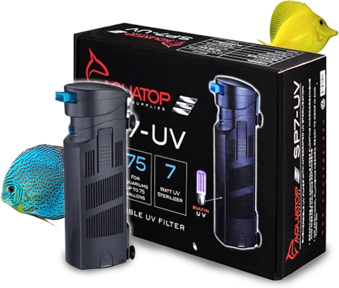 Aquatop 72-126 GPH Internal Filter - Submersible Filter - Includes Replaceable Filter Sponge - Ideal for Tank or Sump - Adjustable Flow Rate