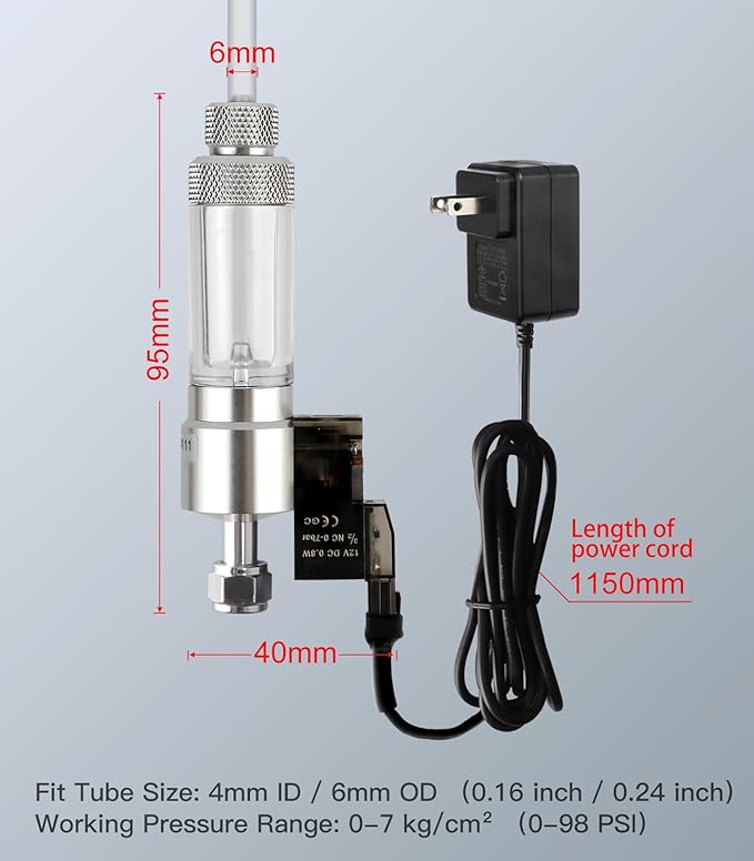 CO2 Bubble Counter with Solenoid Valve and Check Valve for CO2 Generator Regulator Planted Aquarium Screw Connection