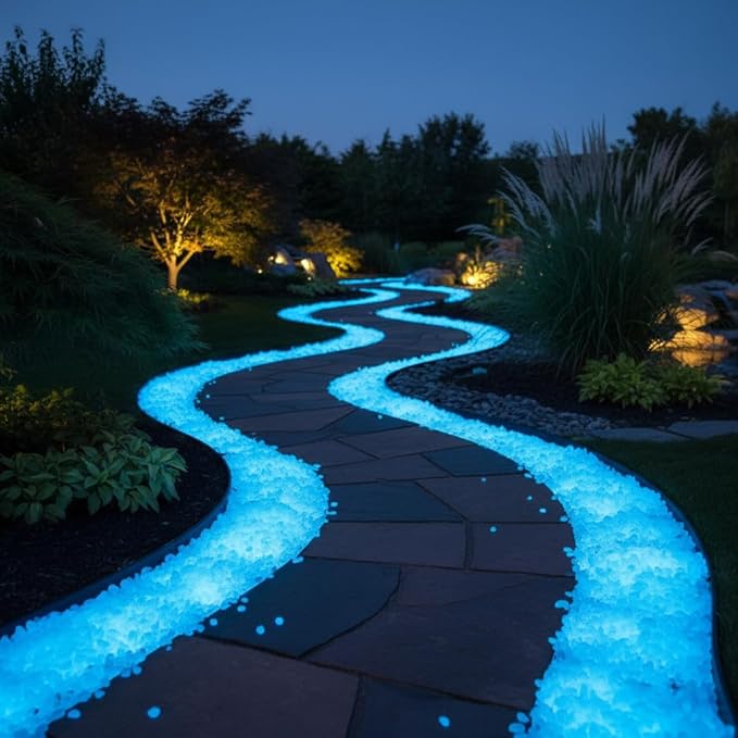 Shiny Stone Glow in The Dark Aquarium Neon Gravel Sand, Decorative Rocks for Fish Tank and Fairy Garden, Home Dec,305g/0.67lbs (3-5mm, Sky Blue)