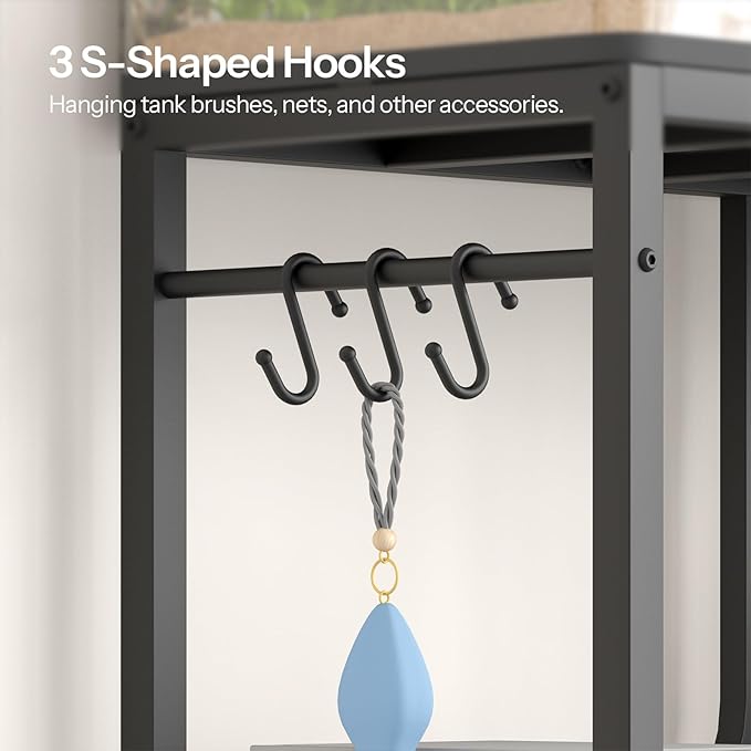 HOOBRO 20 Gallon Fish Tank Stand with Storage Shelves, Heavy Duty Aquarium Stand, Metal Frame Reptile Turtle Tank Stand, 29.9”L x 11.8”W, 220 LBS Capacity, Black BB74FT01
