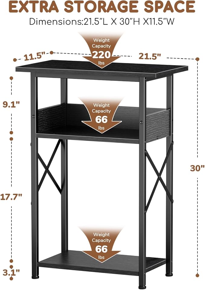 10 Gallon Fish Tank Stand with Storage Shelves, 3-Tier Aquarium Stand with Rust-Proof Metal Frame, Heavy Duty Waterproof Reptile Turtle Tank Stand for Home Office Up to 150LBS, 21.5" L x 11.5" W x 30" H, Black