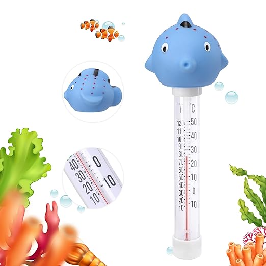 MUMTOP Floating Pool Thermometer, Large Number Easy Read Water Thermometer with String for Indoor Outdoor Swimming Pools, Spas, Hot Tubs and Ice Bath(Fish)