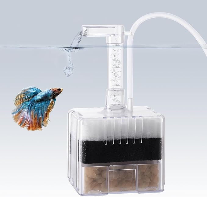 Mini Air-Powered Aquarium Sponge Filter, Corner Spong Filter for 1-10Gallon Fish Tank with Multi Filter Media, for Small Fish, Betta, Shrimp, Fry