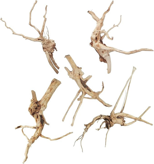 kathson Aquarium Driftwood Reptile Branches Wood Natural Spiderwood Driftwood for Aquarium 7-8" 5 Pcs Terrarium Ornament Trunk Fish Tank Log Habitat Decoration Tree Stump Decor Assorted Sizes Wood