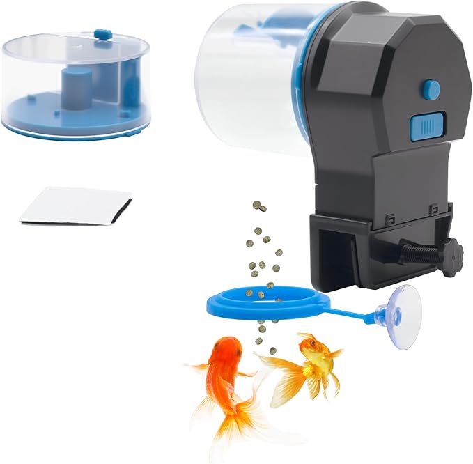 Automatic Fish Feeder,Feeder Automatic Dispenser,with Two Food Containers 100/210 ML Capacity, Fish Feeding Ring, Suitable for Vacation Weekend Day, Small Tank, Big Aquariums
