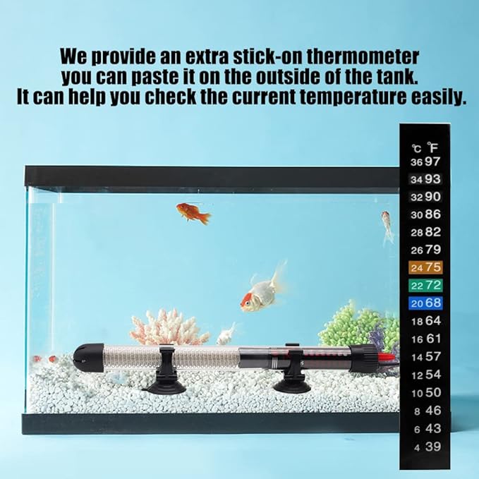 Aquarium Heater 25W 50W 100W 200W 300W Auto Submersible Heater Thermostat Fish Tank Heater with Suction Cups Thermometer Sticker Submersible Heater (25W)