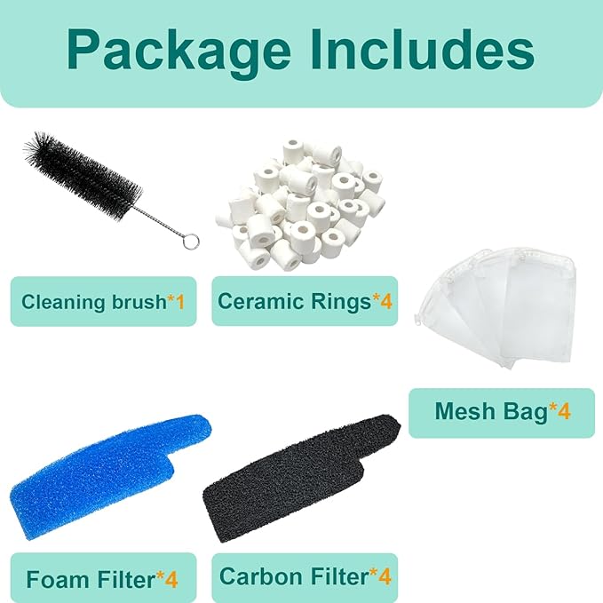 17-Set Filter Media Kit Replacement for Seachem Tidal 75 Gallon (300 Liters) Large Aquarium Fish Tank Filter, Comprising: Ceramic Rings, Blue Foam Filters, Carbon Sponge Filters, 1 Brush and Mesh Bags