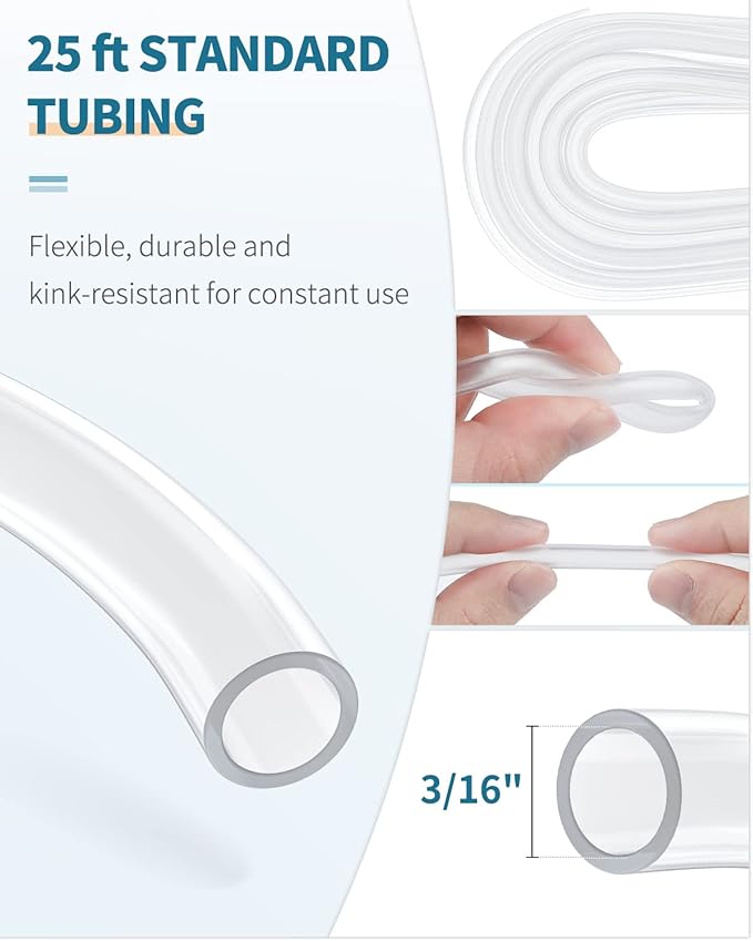 Pawfly Aquarium 25 Feet Airline Tubing Standard Air Pump Accessories Set with Air Stone Cylinders Connectors Suction Cups and Check Valves for Fish Tank Aeration Setup