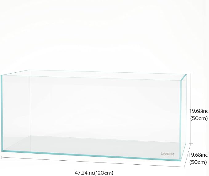 Landen 120P 72.2 Gallon Rimless Low Iron Aquarium Fish Tank, W47.2 × D19.7 × H19.7 (120x50x50cm) 12mm Thickness with Black Nano Foam Leveling mat Included