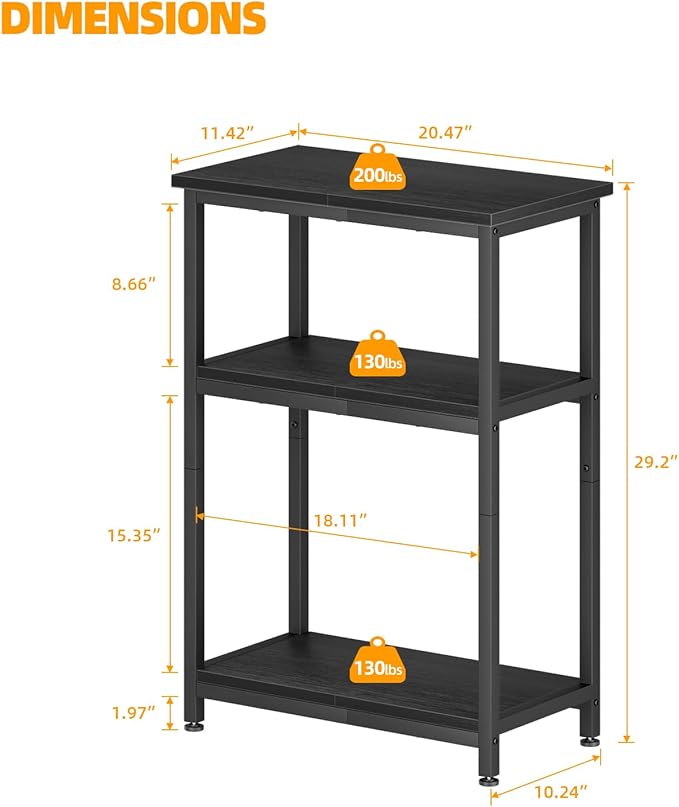 APPOLYN 5-10 Gallon Fish Tank Stand, Metal Aquarium Stand with Storage, 3-Tier Shelf Tank Stand, 10 Gallon Fish Tank Stand with 20.5" L x 11.4" W Tabletop, Black