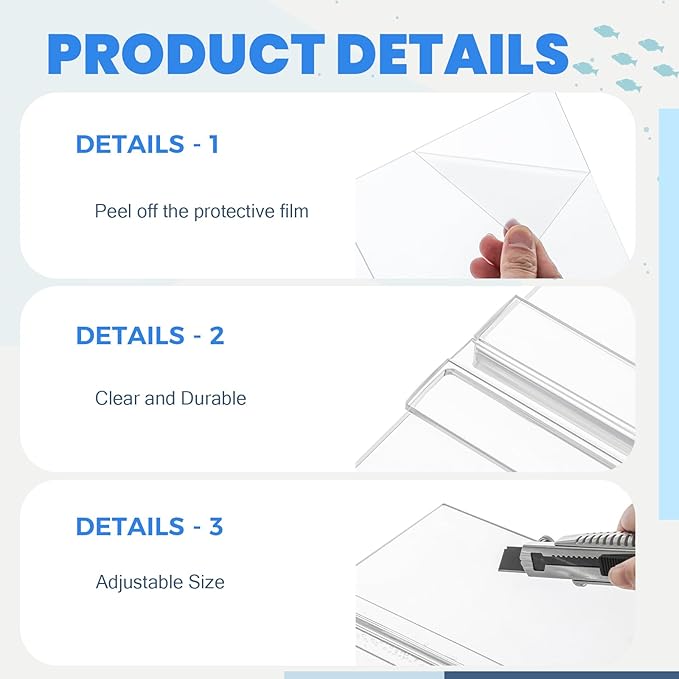 Sieral Aquarium Polycarbonate Canopy Set 23.07 x 11.69 x 0.12 Inch for 15/20H/55 Gallon Without Center Brace Aquariums Cover Fish Tank Lid with a Hook Knife, Clear