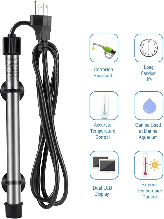 hygger Pinpoint Saltwater Aquarium Heater with Digital Thermostat IC Temp Controller, Titanium Tube Submersible Fish Tank Heater for Coral Reef 500 Watt