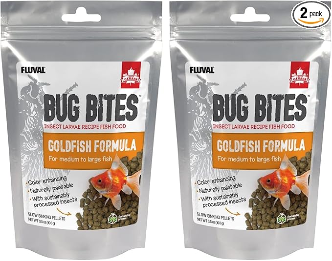 Fluval Bug Bites Goldfish Fish Food, Pellets for Medium to Large Sized Fish, 3.53 oz, A6584 (Pack of 2)