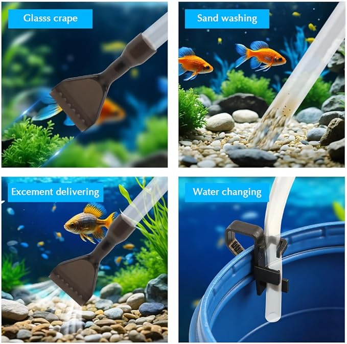 Fish Tank Cleaner Kit,Fish Aquarium Gravel Cleaner Small Manual Aquariums Water Changer for Fish Turtle Tanks Cleaning Manure Sand Wash(Color:Black+Transparent)