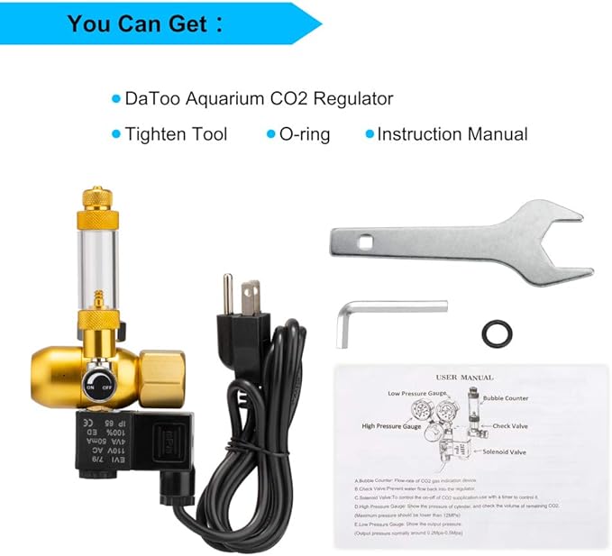 DaToo Aquarium CO2 Regulator with Bubble Counter Solenoid Check Valve Adjustable for Standard US Planted Tank CO2