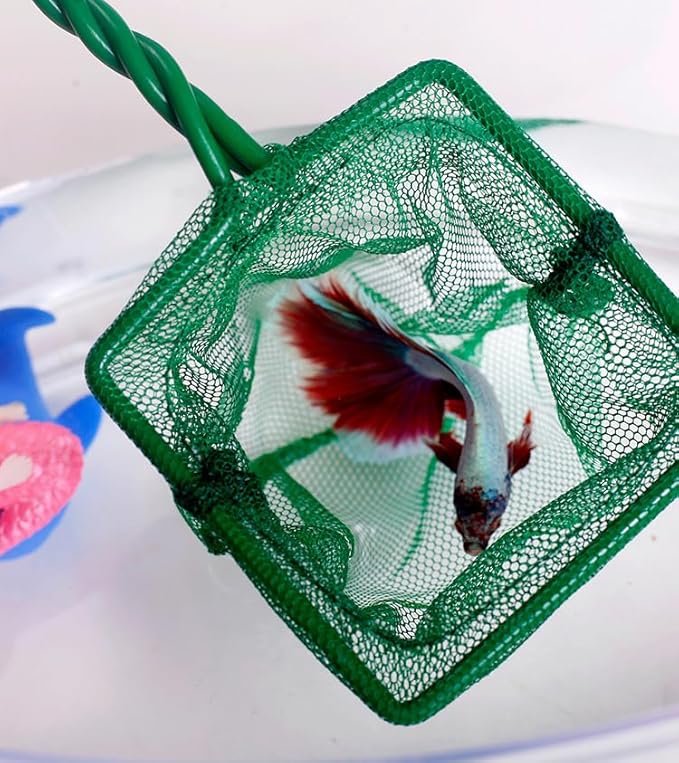 1 Piece 3 Inch Mini Aquarium Fish Net with Plastic Handle Fine Mesh Aquarium Net Long Handle Small Fish Catch Nets for Aquarium Fish Tanks, Green